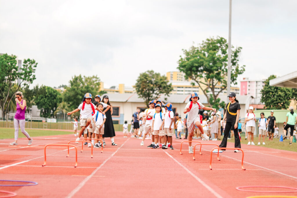 Students giving their all in a race