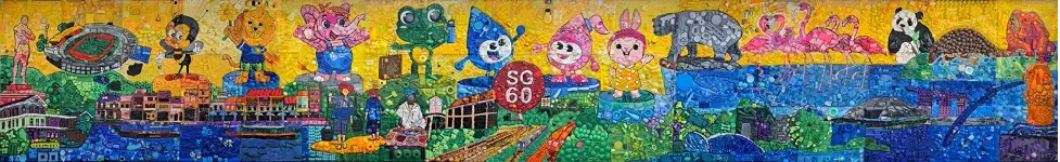 Recycled toy mural at Promenade MRT Station